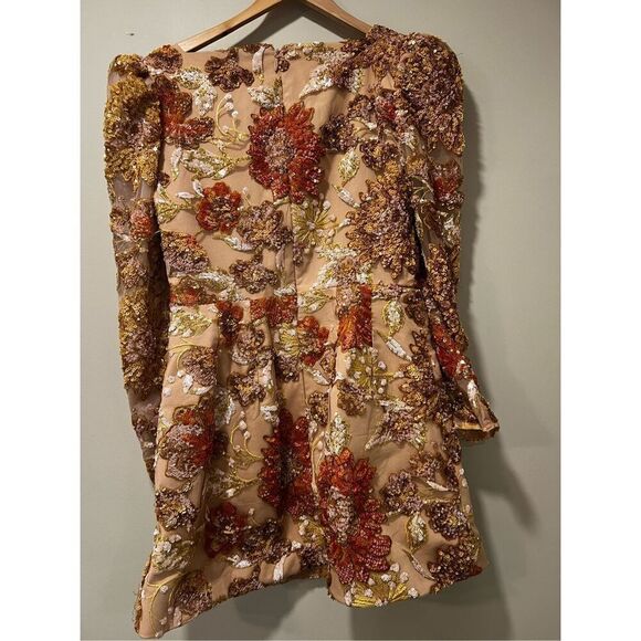 Helsi Women's Gold Sequin Floral Appliqué Kristen Mini Cocktail Dress Large NWOT - Picture 7 of 10